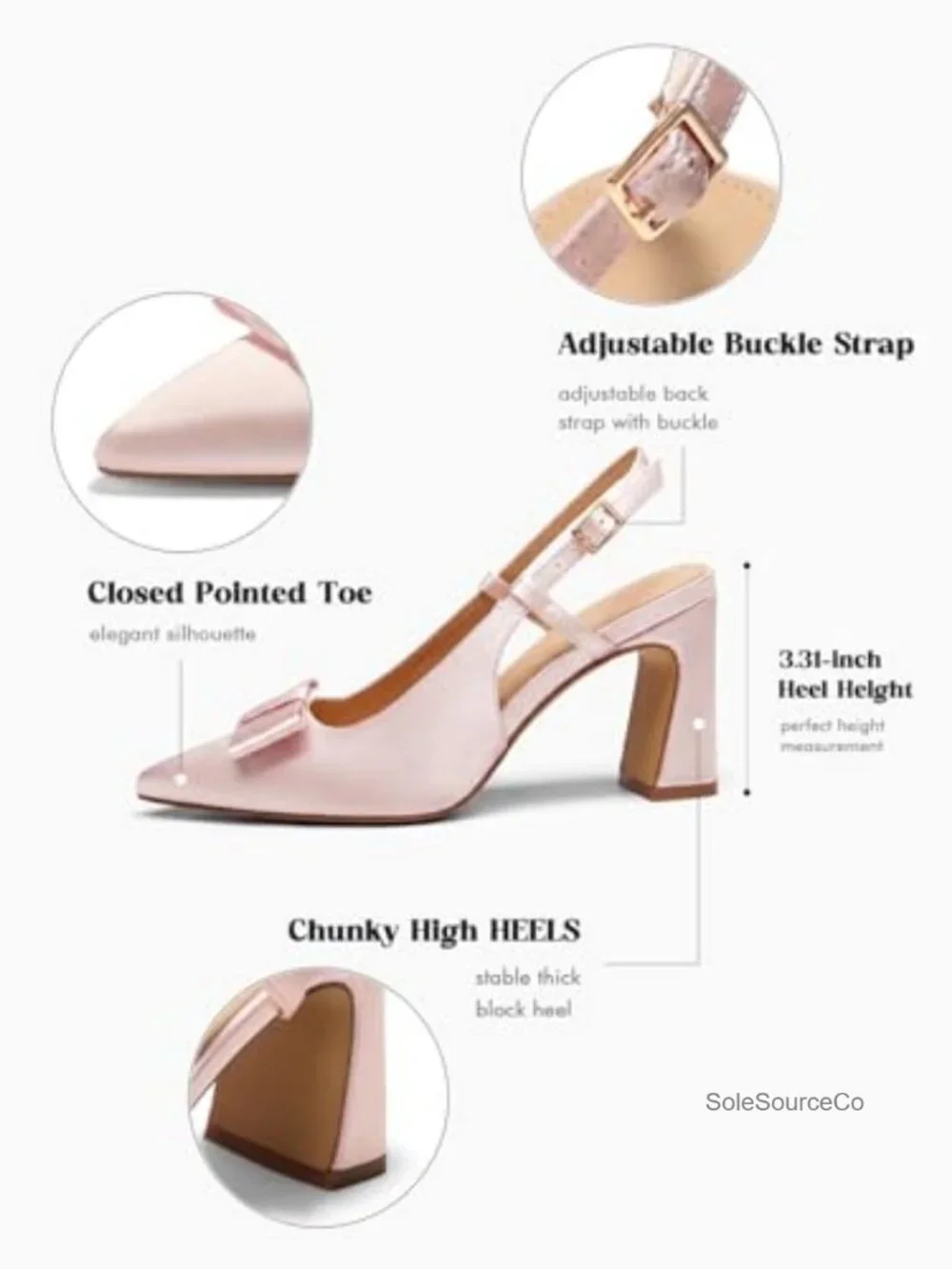 Satin Slingback Chunky High Heel Bow Pointed Toe Pumps Wedding Party Shoes